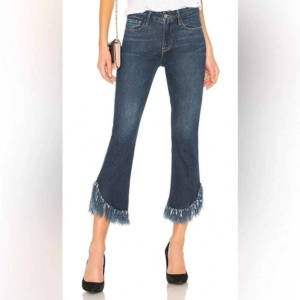 FRAME - Le Crop Mini Boot Jean Shredded Raw Hem in Bayberry